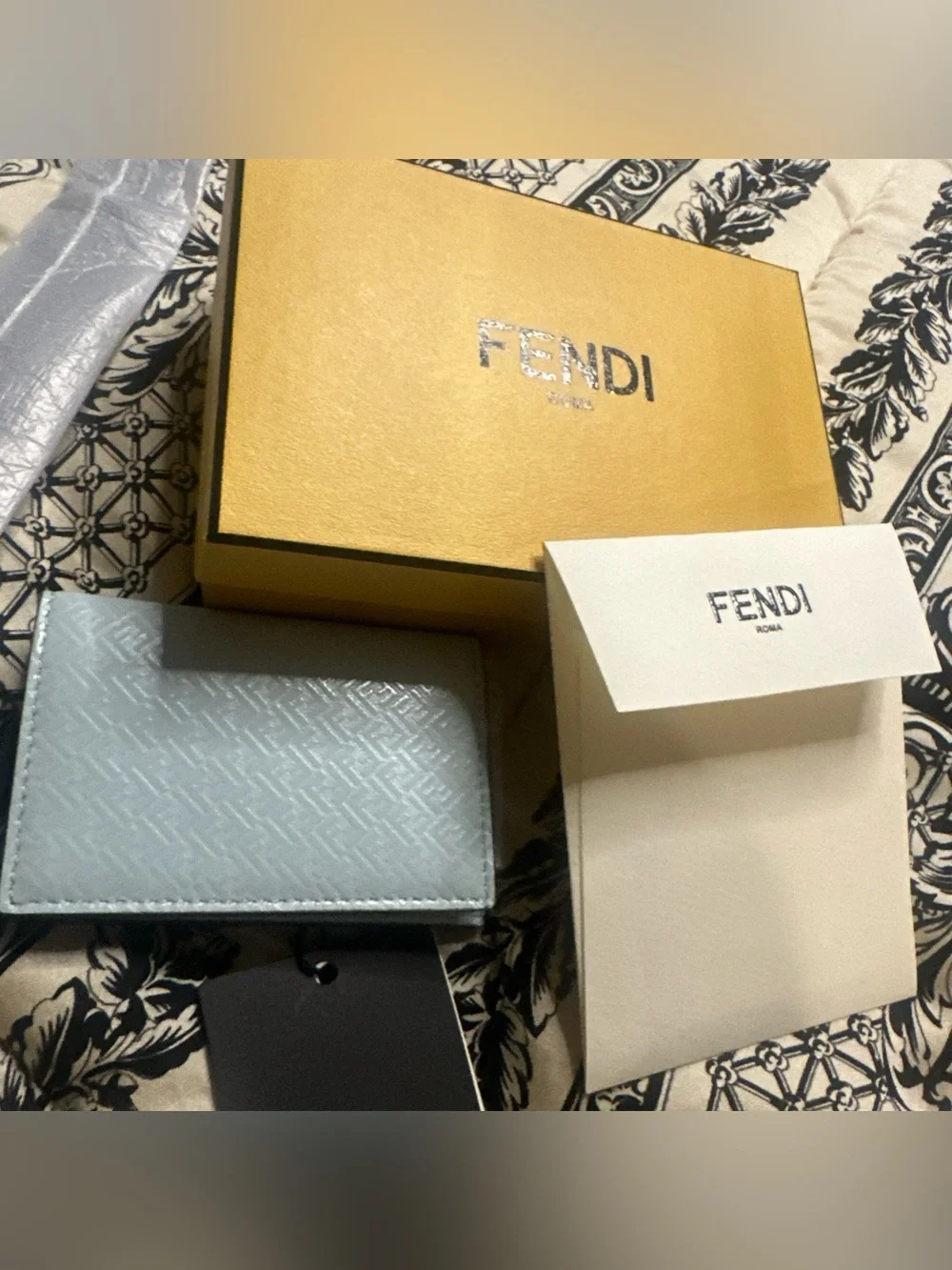 Fendi Roma Blue Leather Card Case with Black Strap NWT, Box Unisex